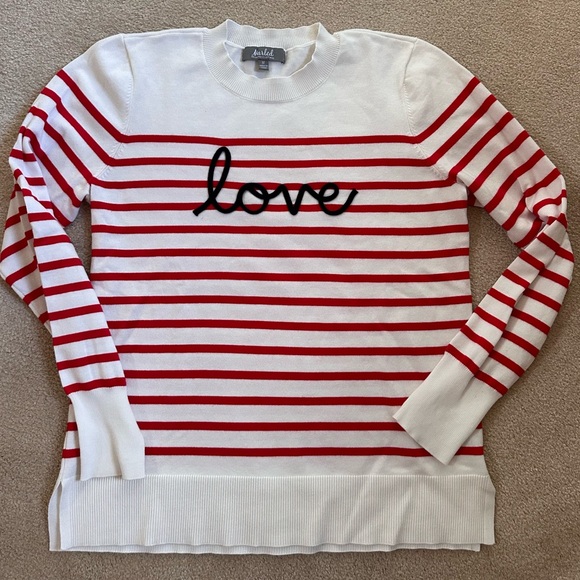 Red & White Striped ‘love’ Sweater - Picture 4 of 9